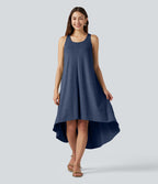 Robe midi fluide à dos nageur, soutien-gorge intégré, ourlet asymétrique et poches