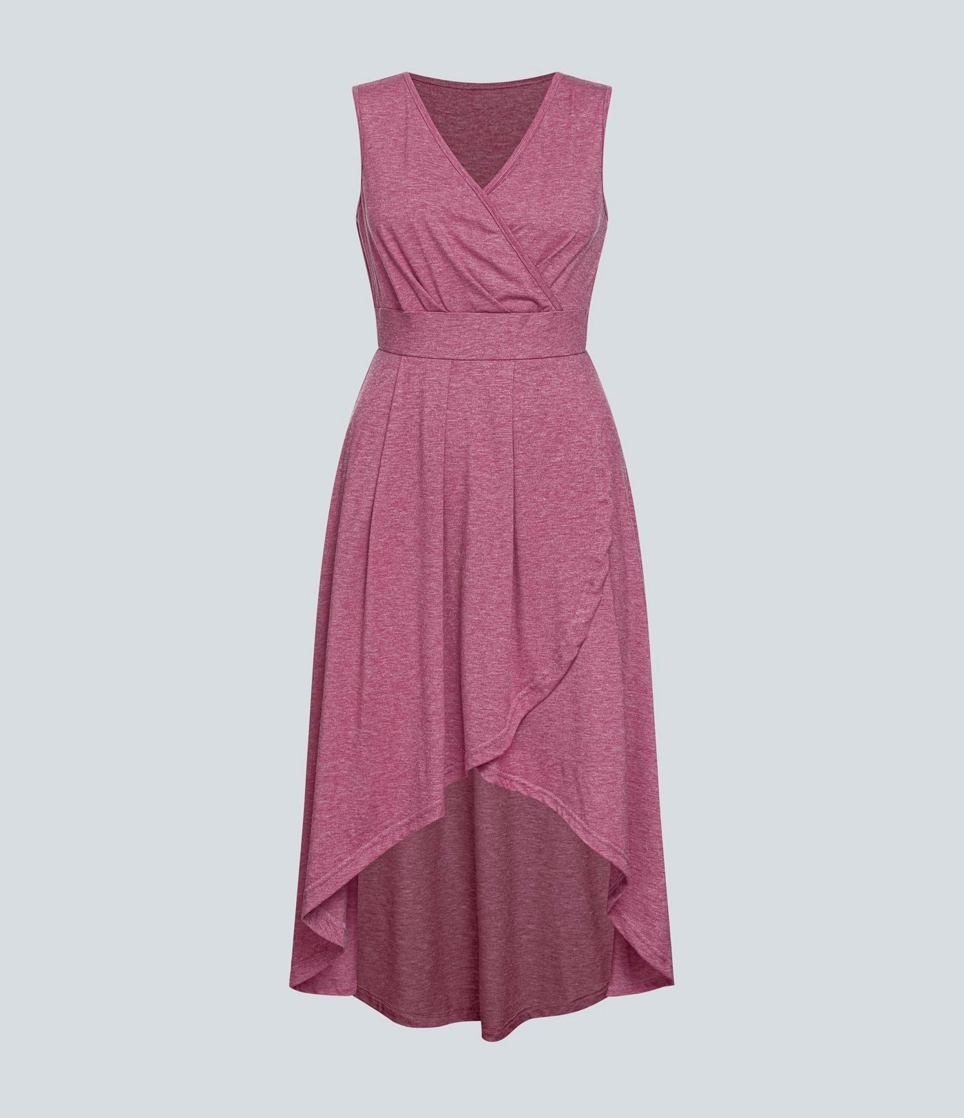 Robe Mi-Longue Plissée Décolleté Plongeant Sans Manches Haut Bas Ourlet Croisé