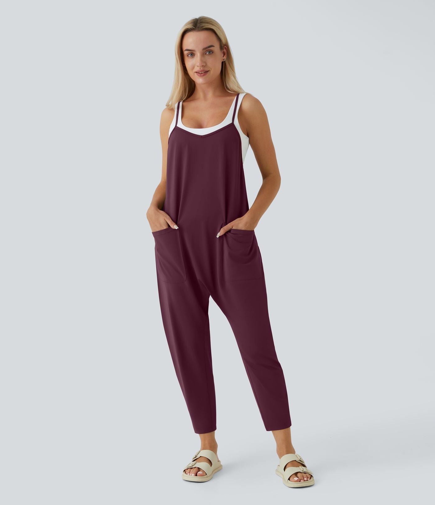 Combinaison Casual à Jambes Fuselées Chevilles Lâche Dos Nu Poches Multiples