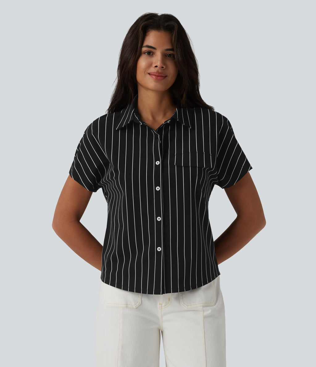 Chemise tailleur à rayures manches courtes