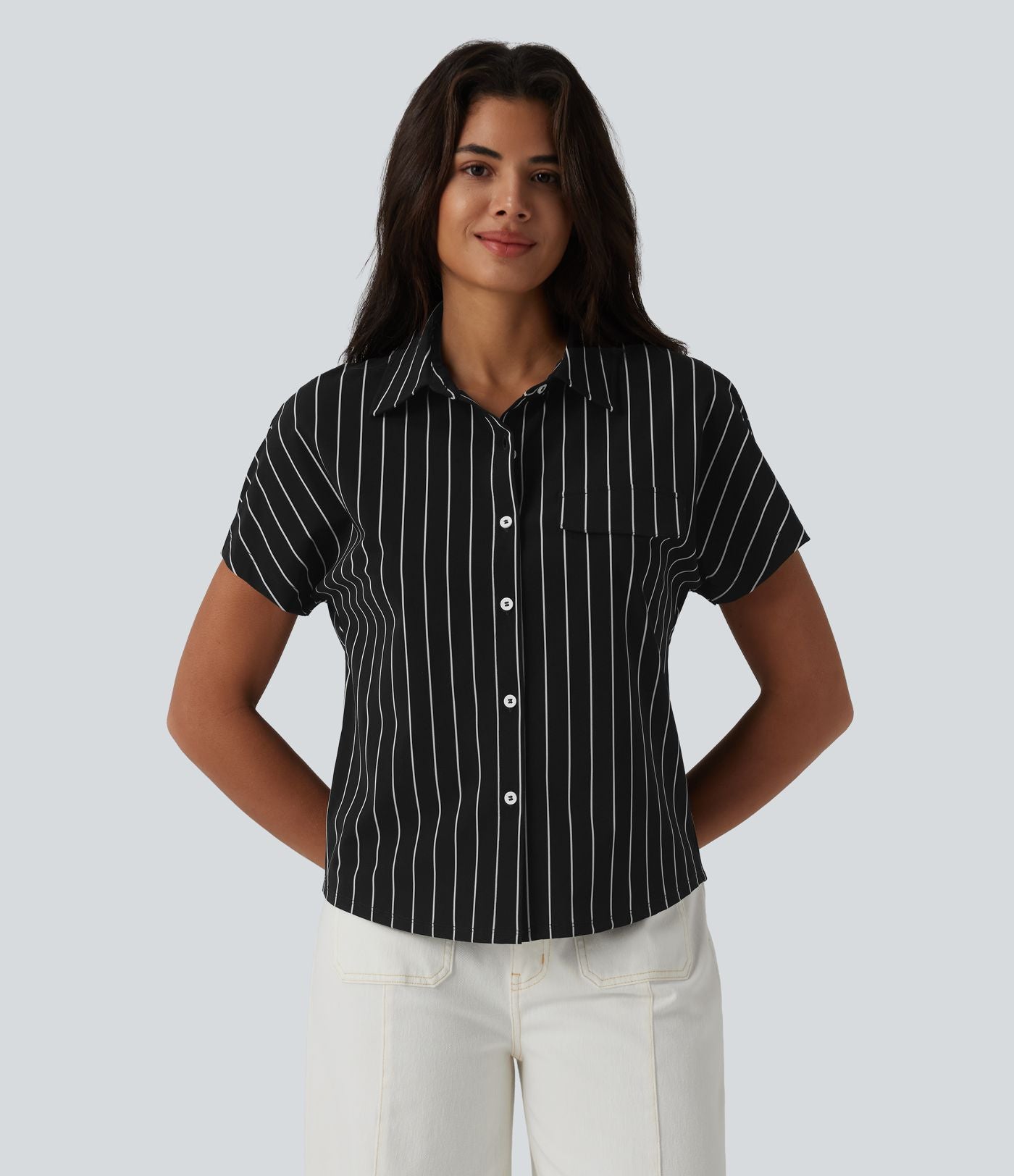 Chemise tailleur à rayures manches courtes