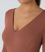 Combinaison Casual à Manches Longues Décolleté en V et Dos Nu Avec Poches Latérales Plissées et Jambes Larges