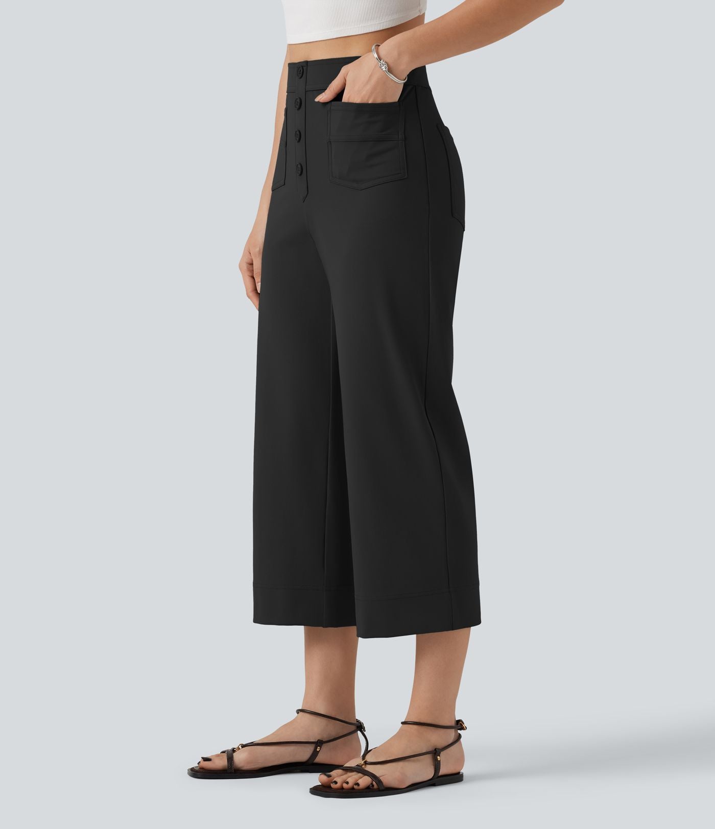 Pantalon coupe droite DayStretch décontracté court, taille haute, à poches