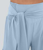 Breezeful™ Pantalon Large Casual Taille Haute Froncé à Nouer Devant et Dos Fluide Séchage Rapide