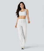 Pantalon de yoga droit taille haute à cordon rayé avec poches