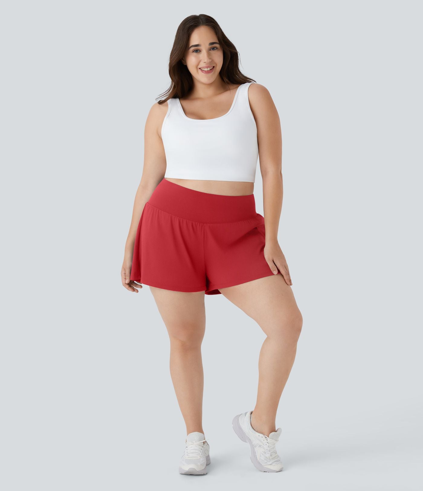 Short Yoga 10cm Plus Longue Taille Ultra Haute 2 en 1 Poche Arrière Poche Cachée Latérale Grande Taille