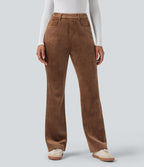 Pantalon évasé décontracté en velours côtelé molleton taille haute gainant avec poches