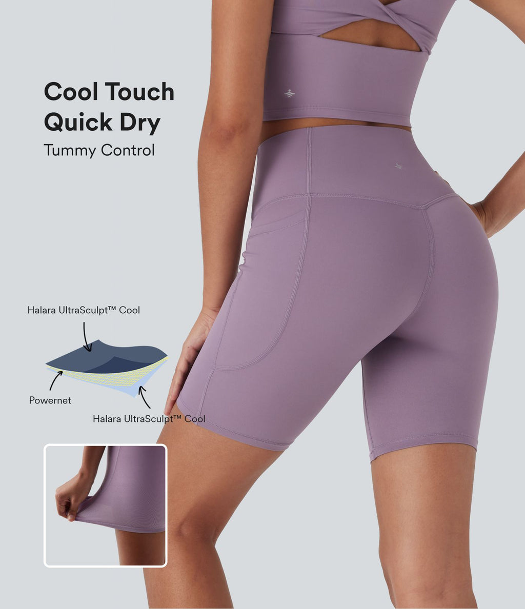 Pantalon large fluide décontracté gainant taille haute avec poches