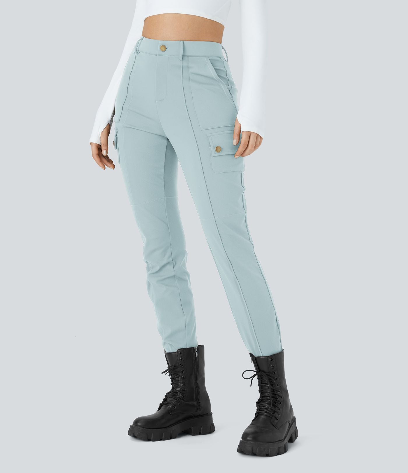 Pantalon cargo ajusté uni taille haute DayStretch avec poches zippées