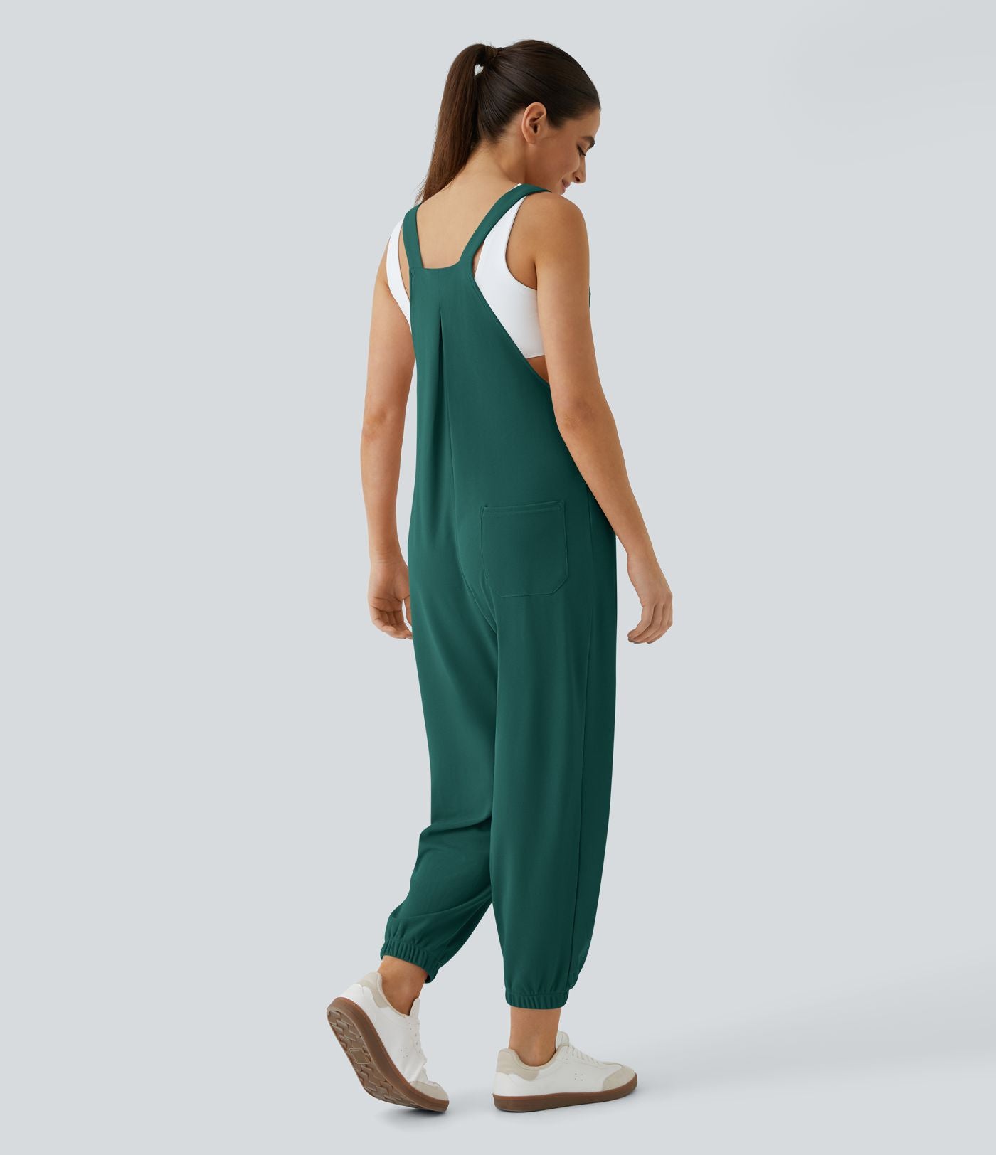 Salopette Casual Bretelles Ajustables Boutonnés Multiples Poches Plis et Tissu Gaufré