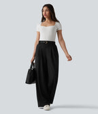Pantalon tailleur large taille haute à rayures avec poches
