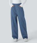 Jean ample délavé taille haute en maille extensible avec poches multiples