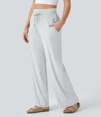 Pantalon large décontracté taille haute cordon de serrage poches latérales effet frais InstantCool