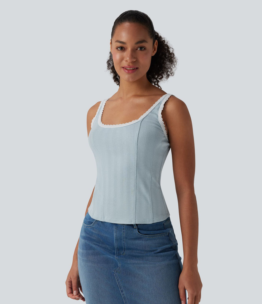 Débardeur décontracté col carré en dentelle