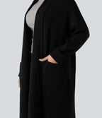 Cardigan long tailleur manches longues avec poches