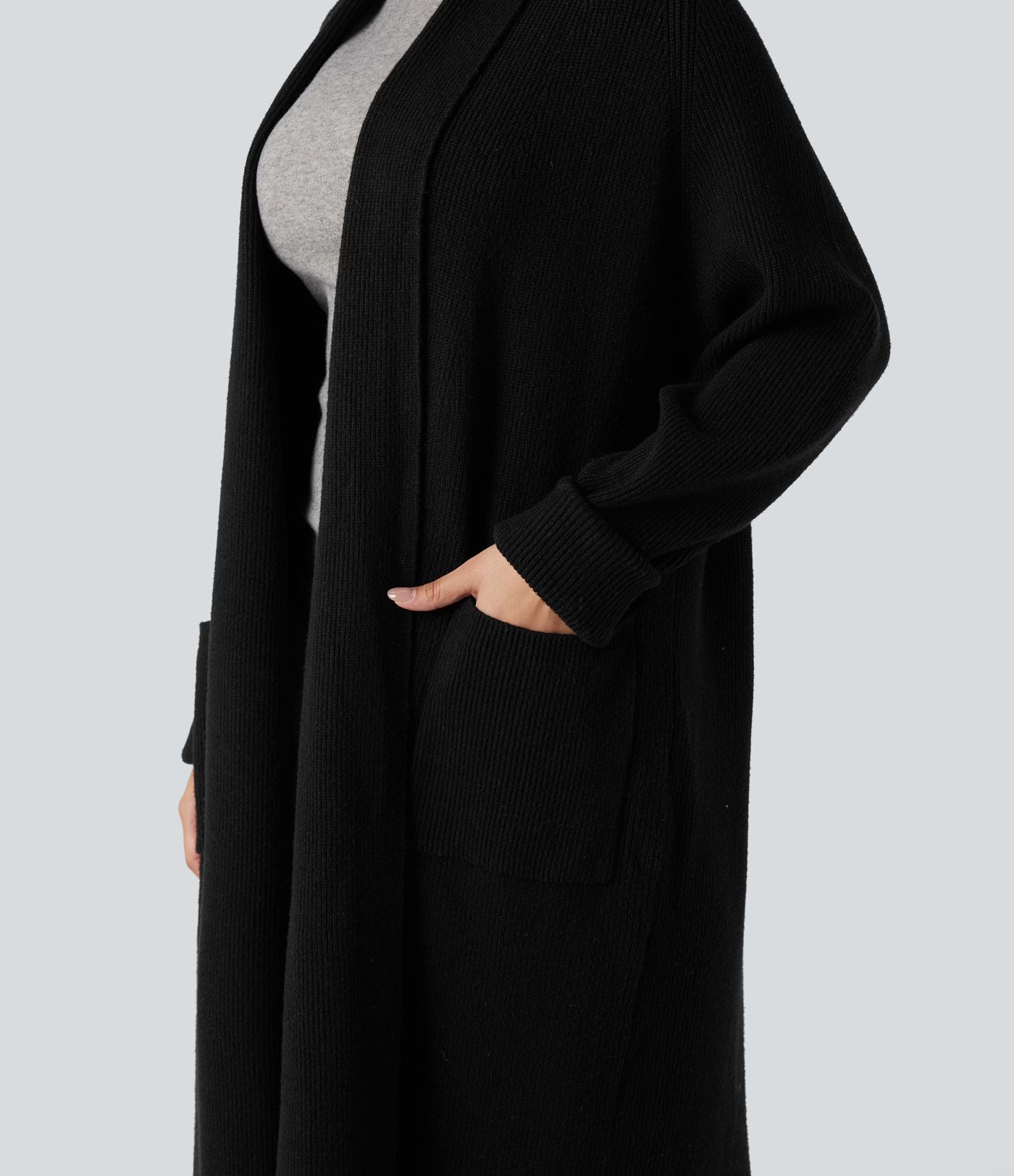 Cardigan long tailleur manches longues avec poches