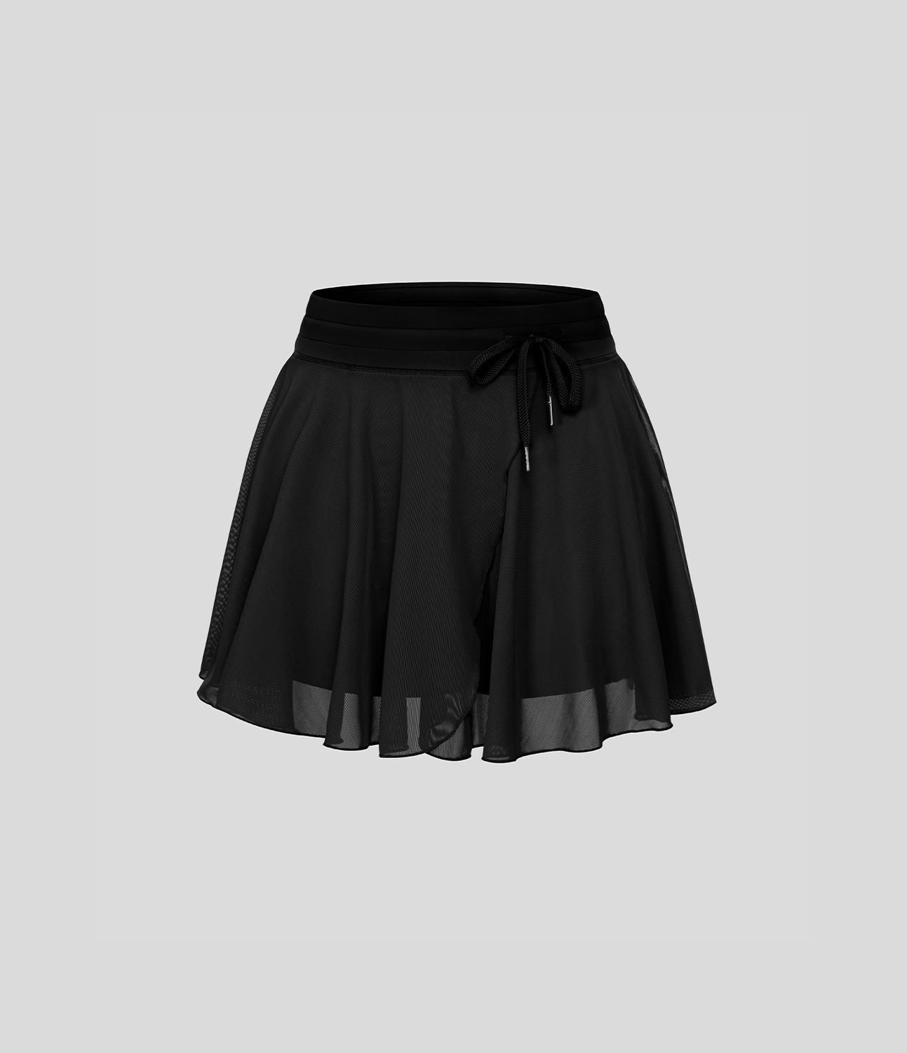 Jupe Casual Évasée Fluide 2 en 1 en Maille Contrastée Taille Haute Cordon de Serrage Poche Latérale