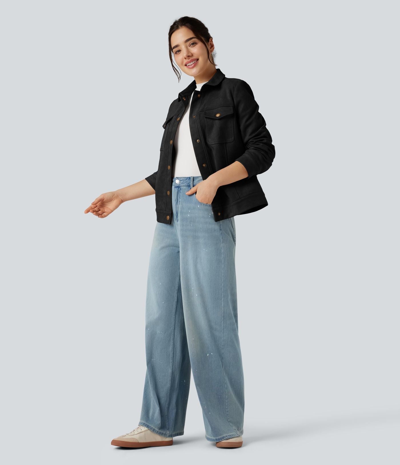 Veste décontractée effet daim à col et manches longues avec poches
