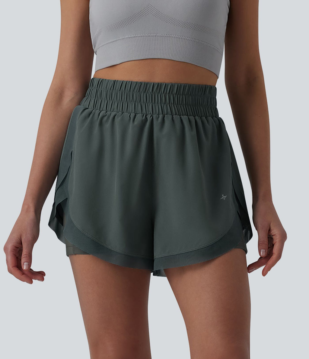 Short de running 2-en-1 taille haute mesh contrasté avec poches
