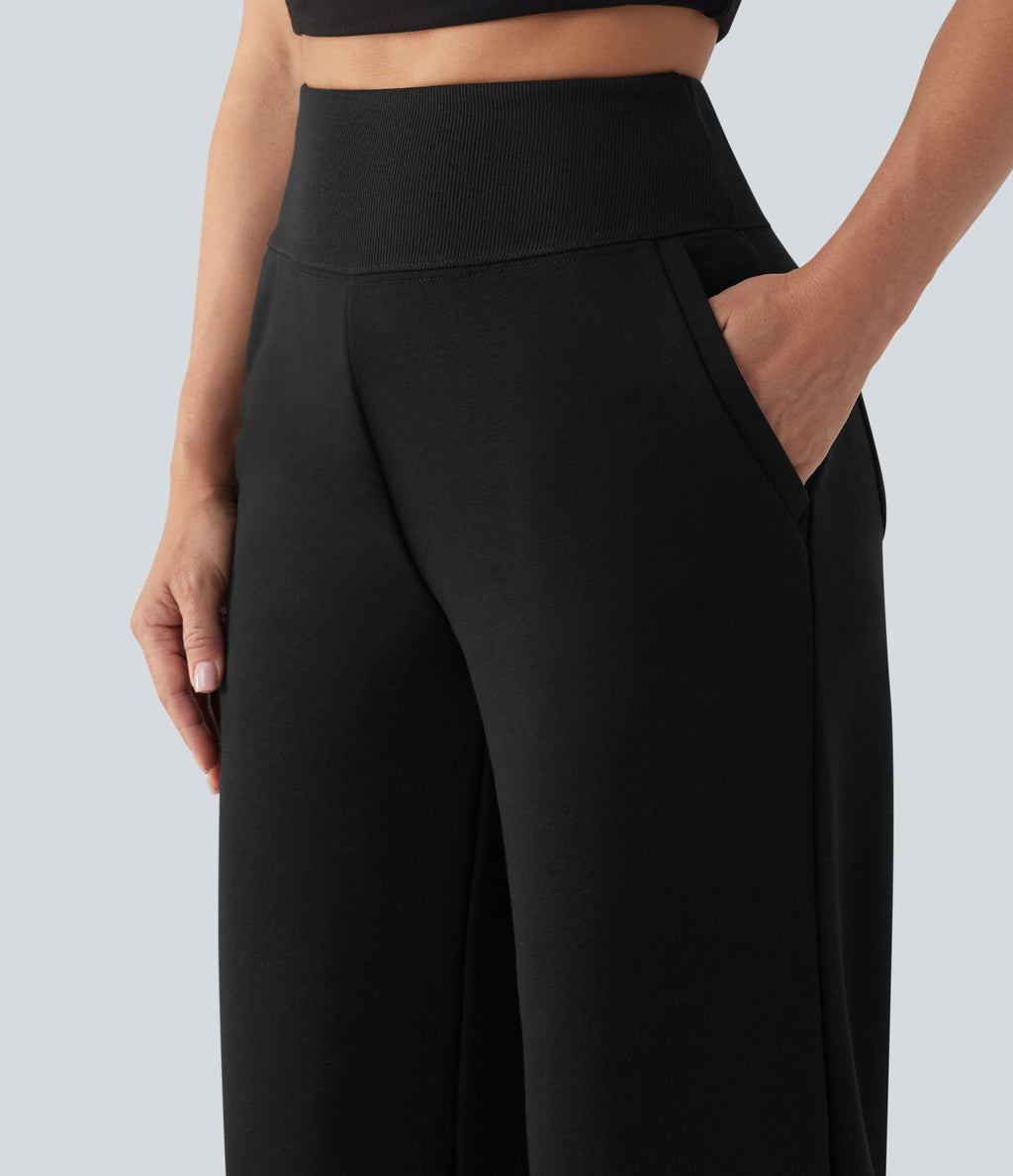 Jogging casual large coton taille haute avec poches