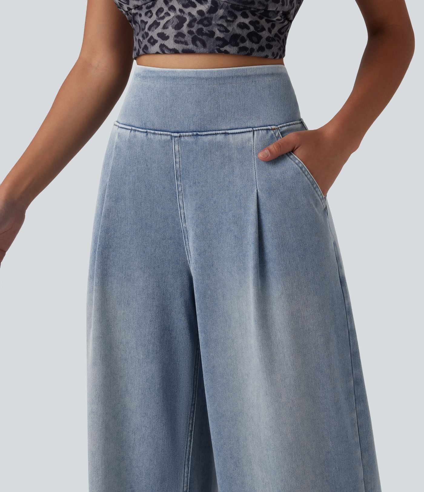 Jean large Halara Flex™ délavé décontracté, taille haute, à poches