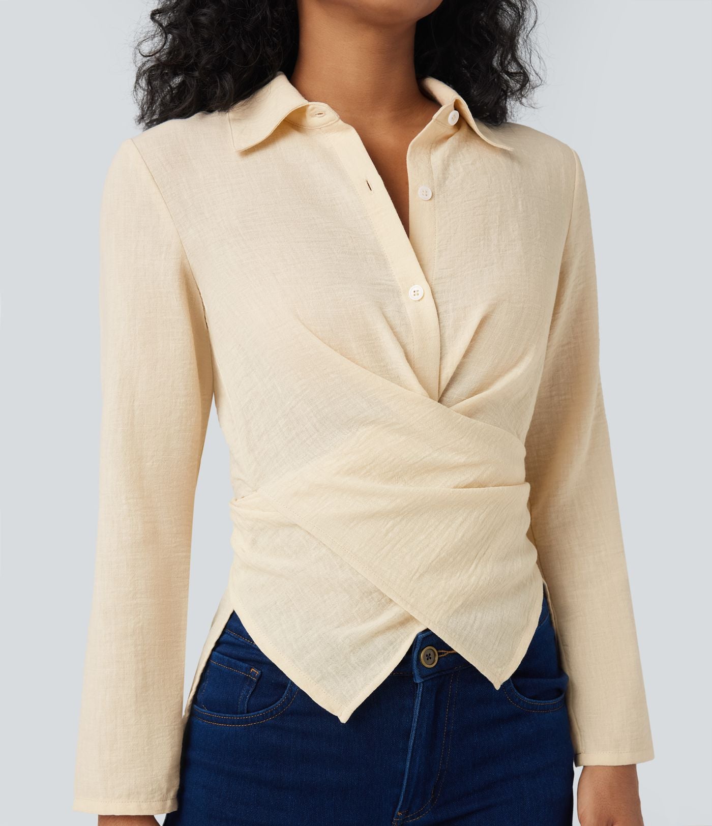 Chemise tailleur portefeuille manches longues avec lien dos