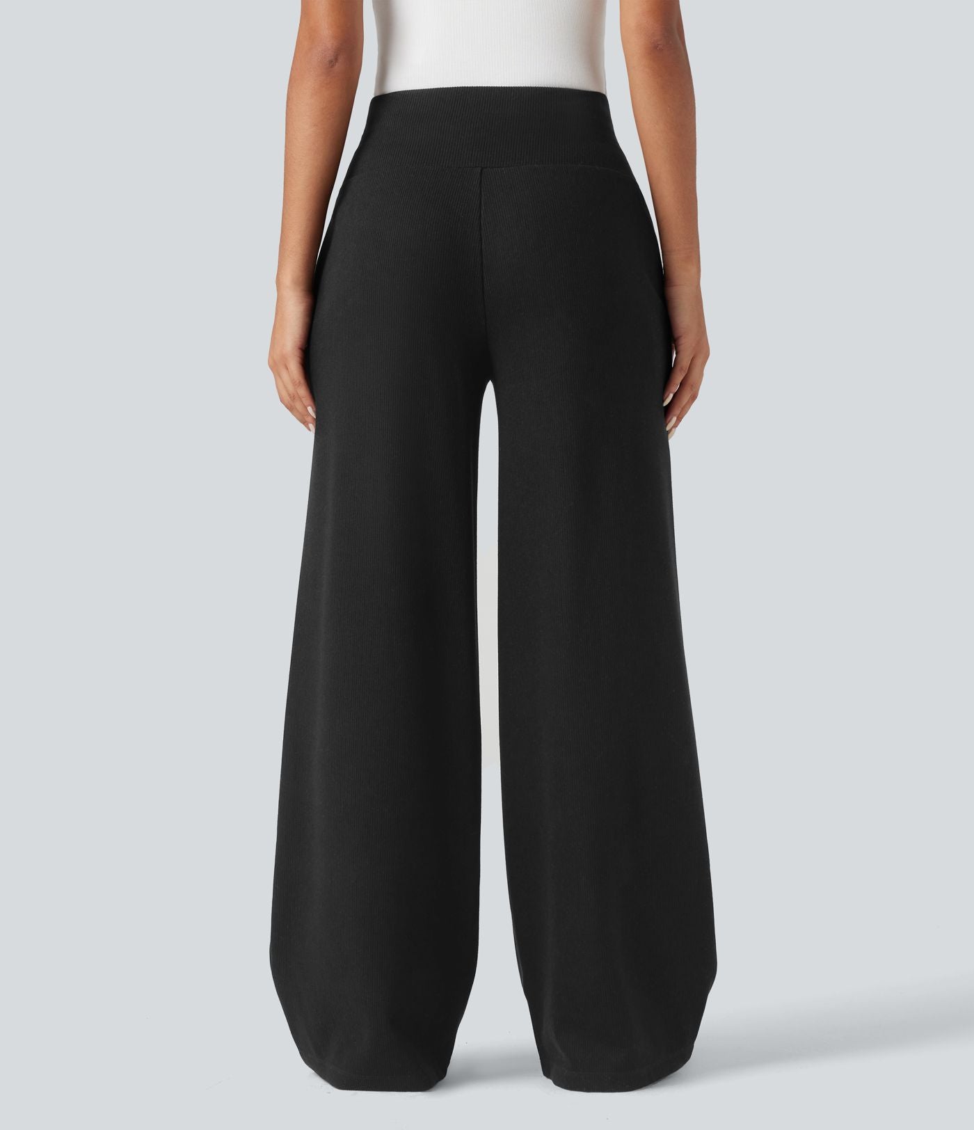 Pantalon jogging large décontracté côtelé gainant taille haute avec cordon de serrage et poches