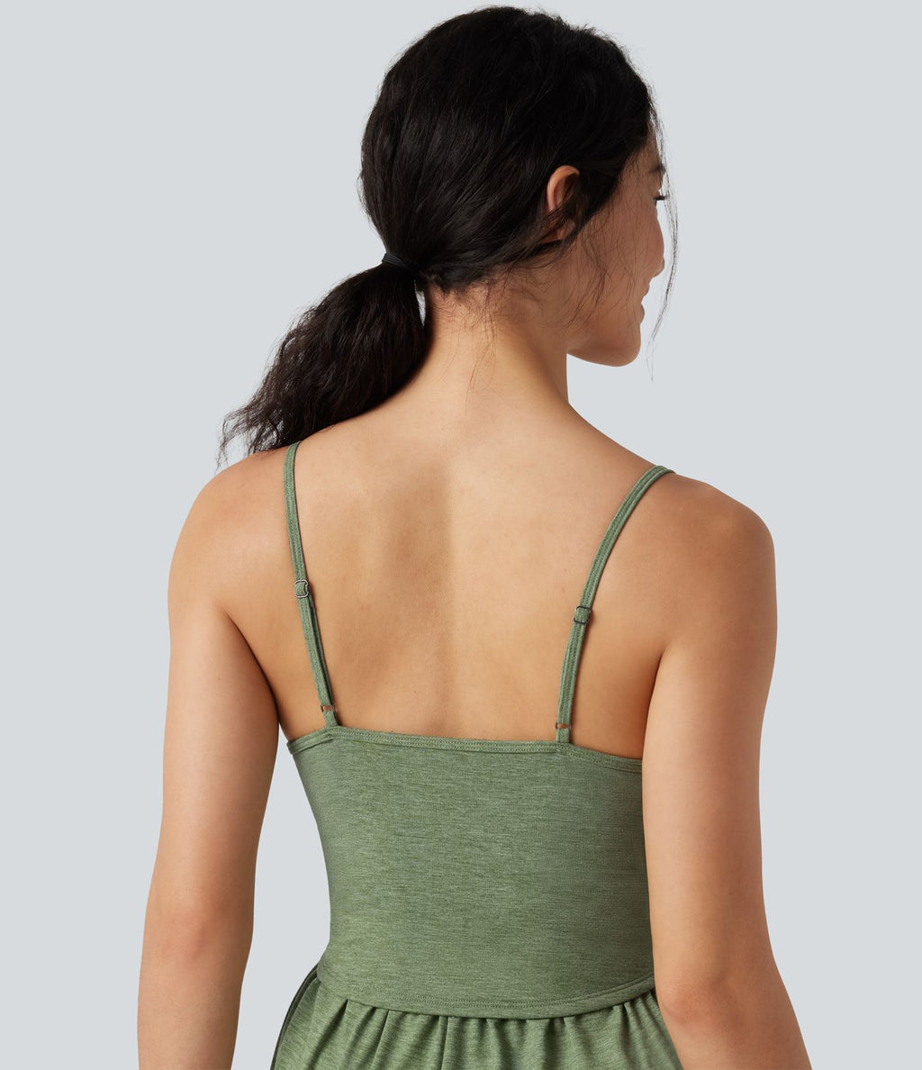 Combi-short casual 2-en-1 chiné froncé avec brassière intégrée et poches — Édition Easy Peasy