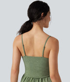 Combi-short casual 2-en-1 chiné froncé avec brassière intégrée et poches — Édition Easy Peasy