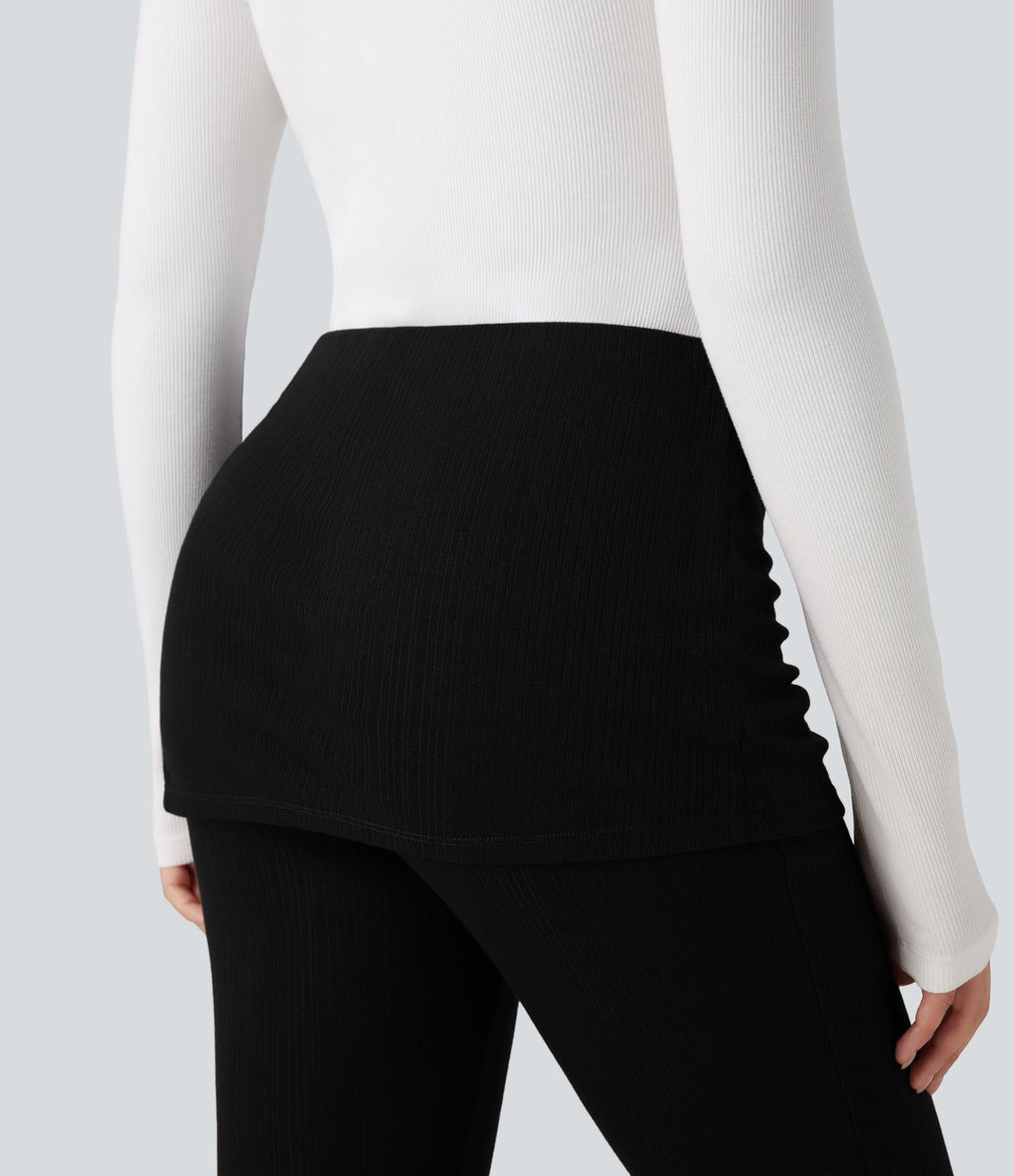 Pantalon évasé côtelé 2-en-1 froncé taille mi-haute avec cordon de serrage