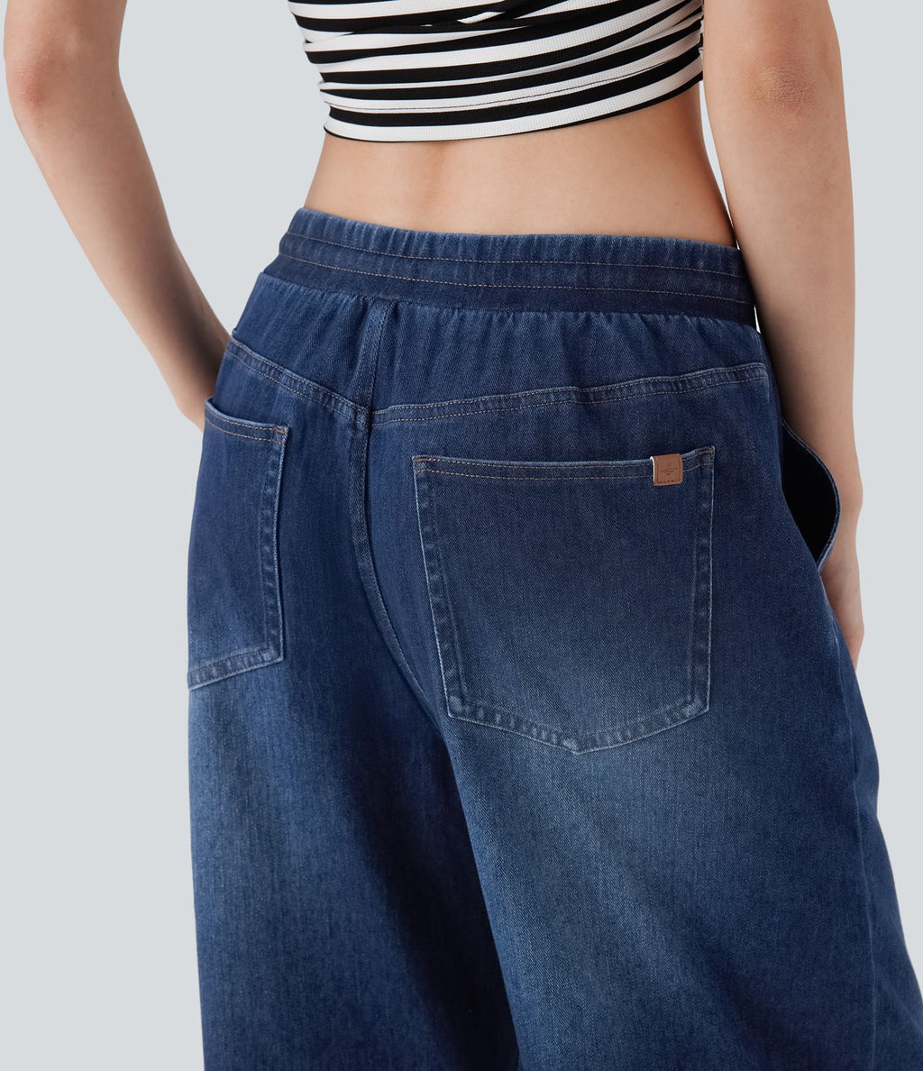 Jean ample en denim extensible à taille basse avec cordon Halara Flex™ avec multiples poches