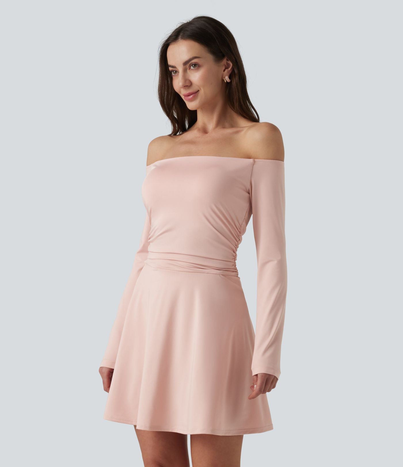 Robe décontractée 2-en-1, épaules dénudées, manches longues, fronces, brassière intégrée, à poche — Easy Peasy