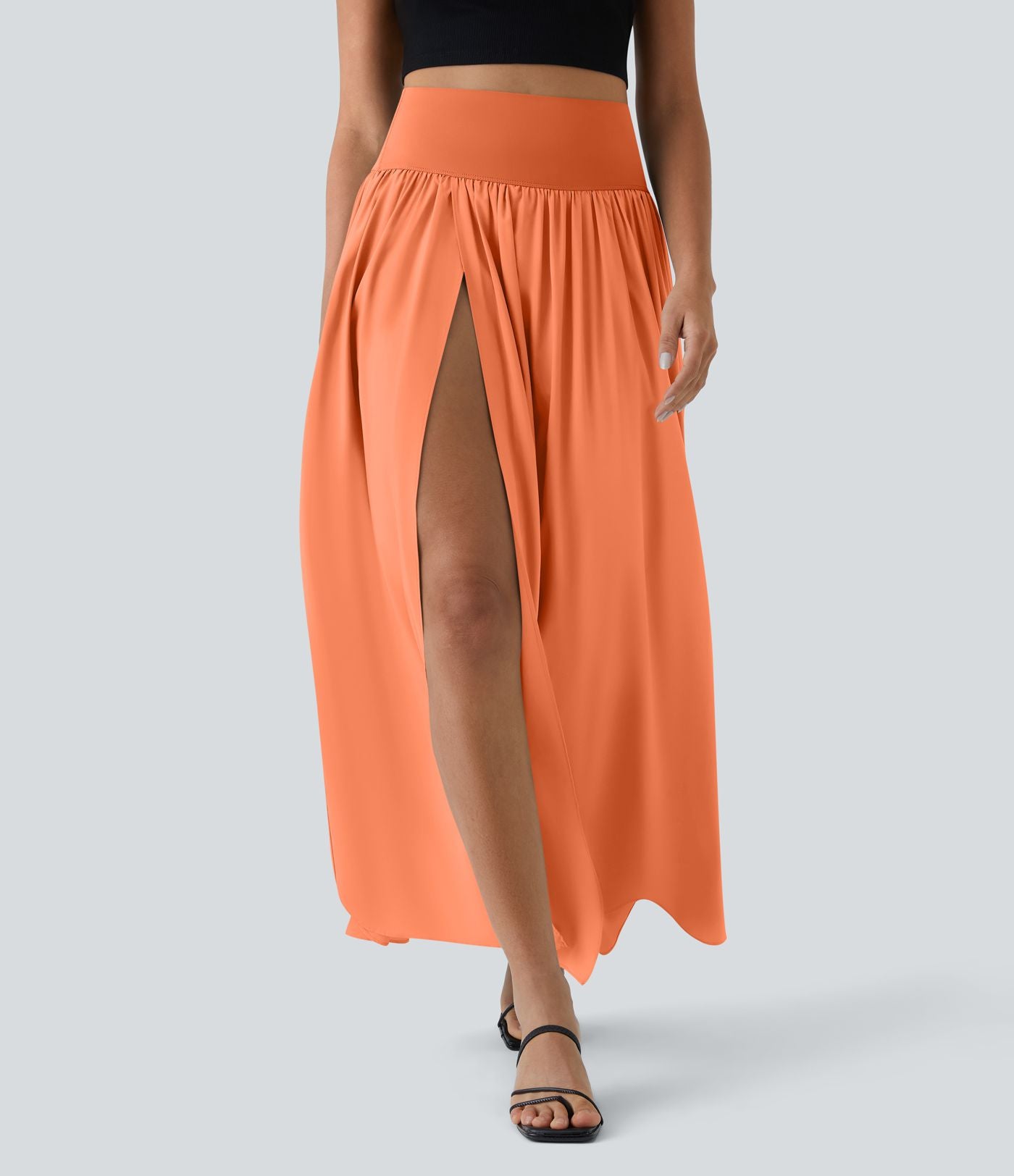 Breezeful™ Jupe Taille Haute Casual Maxi Séchage Rapide Fluide Fente Plissée 2 en 1