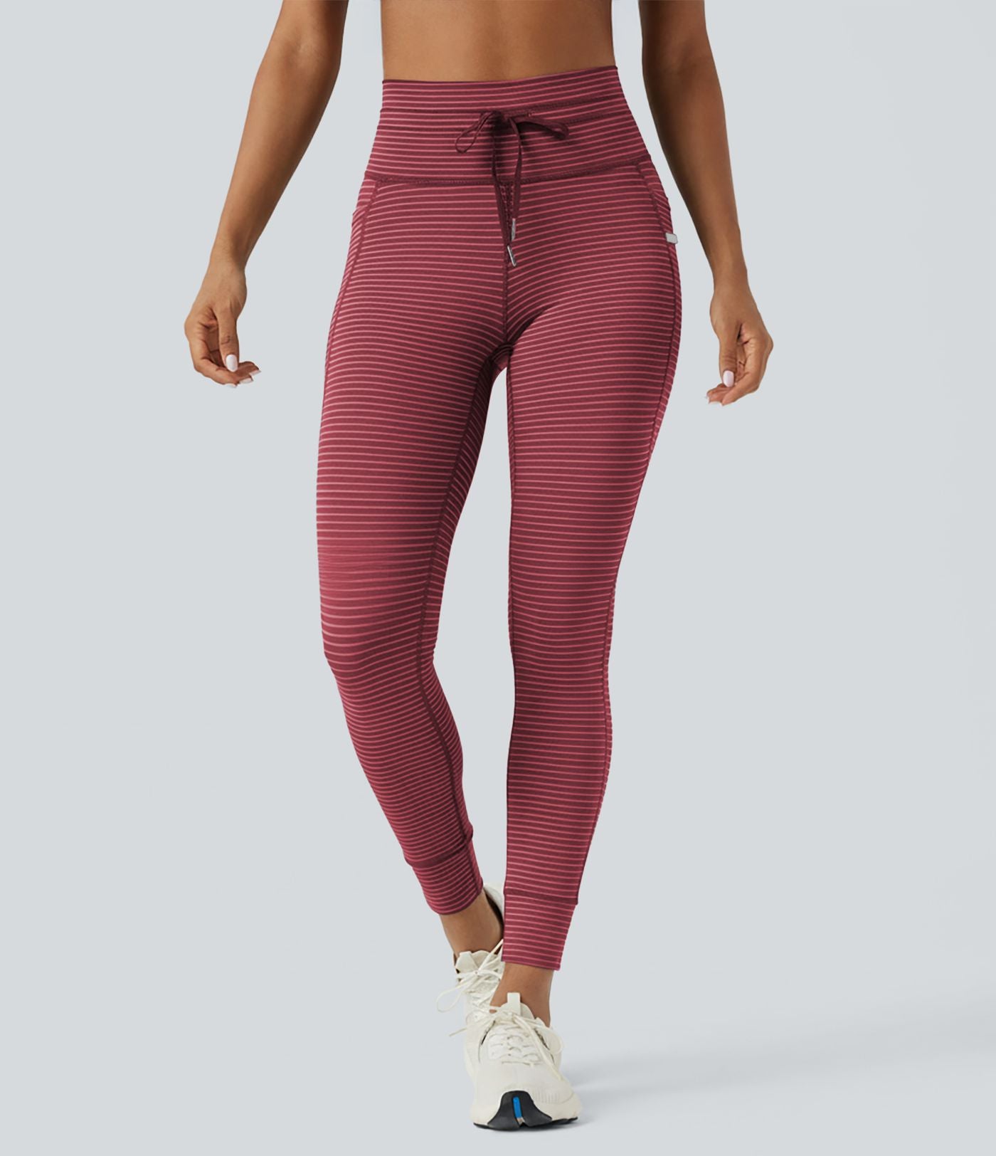 Legging de yoga rayé taille haute avec cordon de serrage et poches