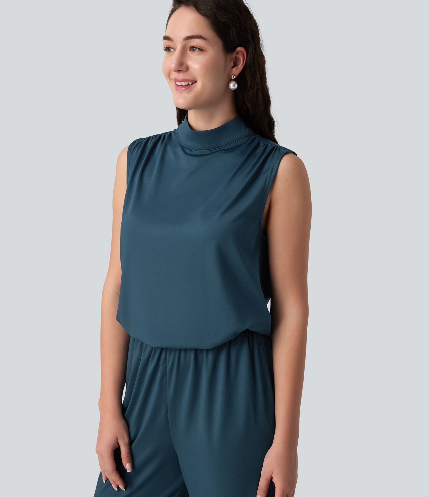 Combinaison mariage et demoiselle d'honneur col montant sans manches coupe droite avec poches - Easy Peasy