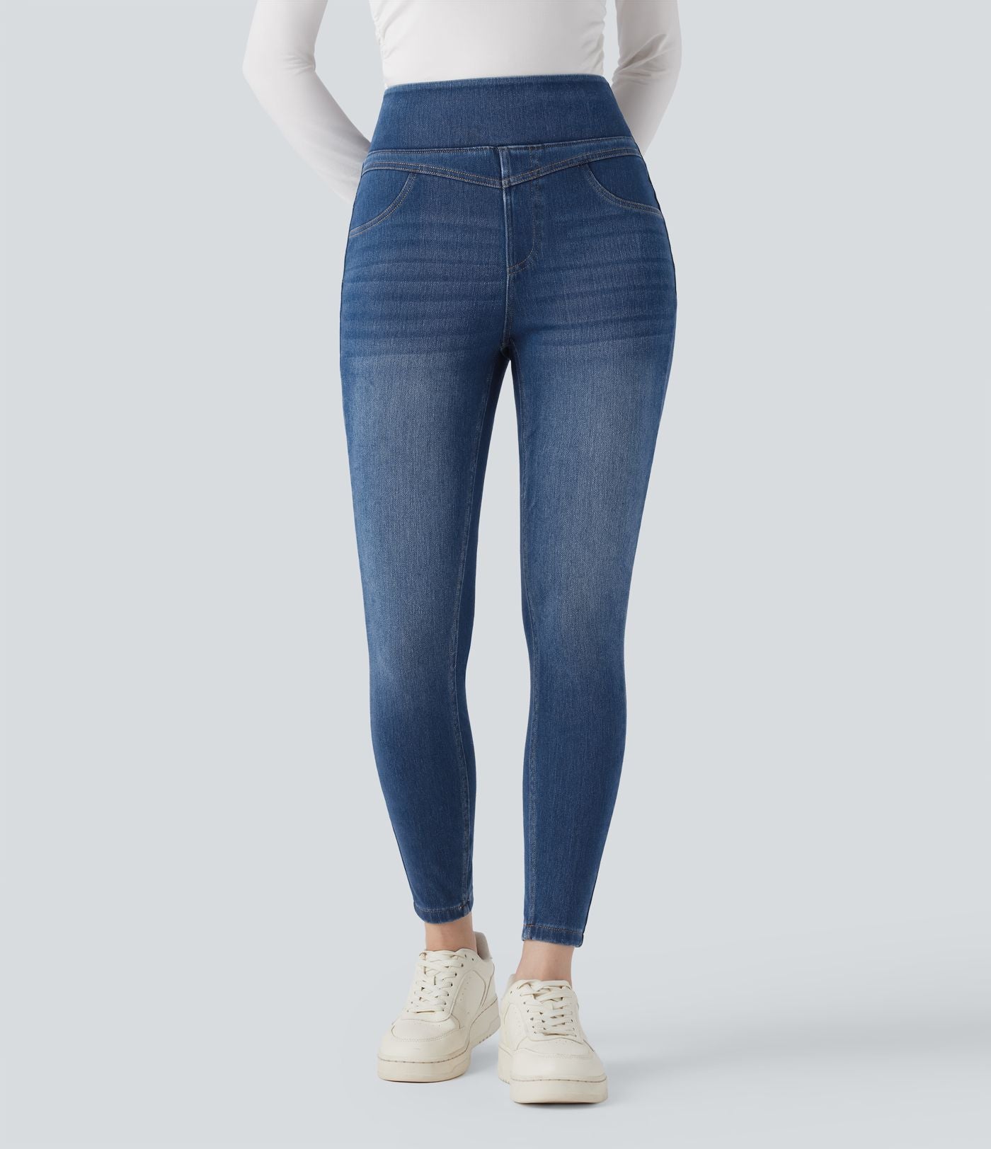 Legging skinny 7/8 en denim Halara Flex™ taille haute gainant avec poches