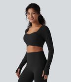 Halara UltraSculpt™ Top court de sport push-up à manches longues avec passants pouces et ourlet croisé