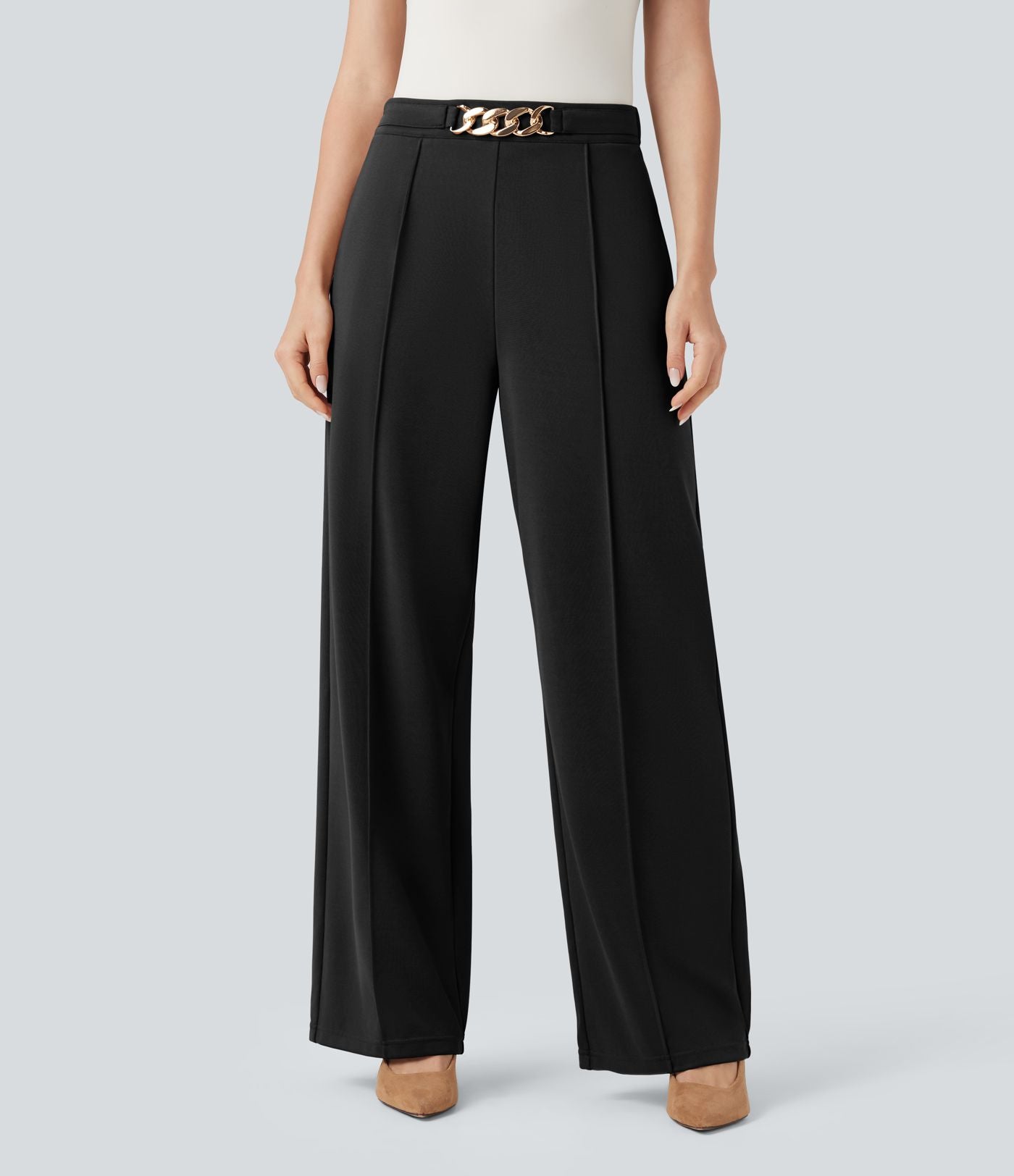 Pantalon de travail coupe droite taille haute avec chaîne métallique avec poches