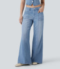 Jean bootcut délavé Halara Flex™ taille basse à poches multiples et fermeture zippée