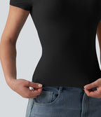 T-shirt décontracté col rond échancré à manches courtes avec soutien-gorge intégré bonnets B-DD