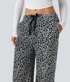 Pantalon large molleton imprimé léopard taille mi-haute avec cordon de serrage et poches