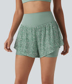 Short baggy de running 2-en-1 taille haute à imprimé léopard avec poches