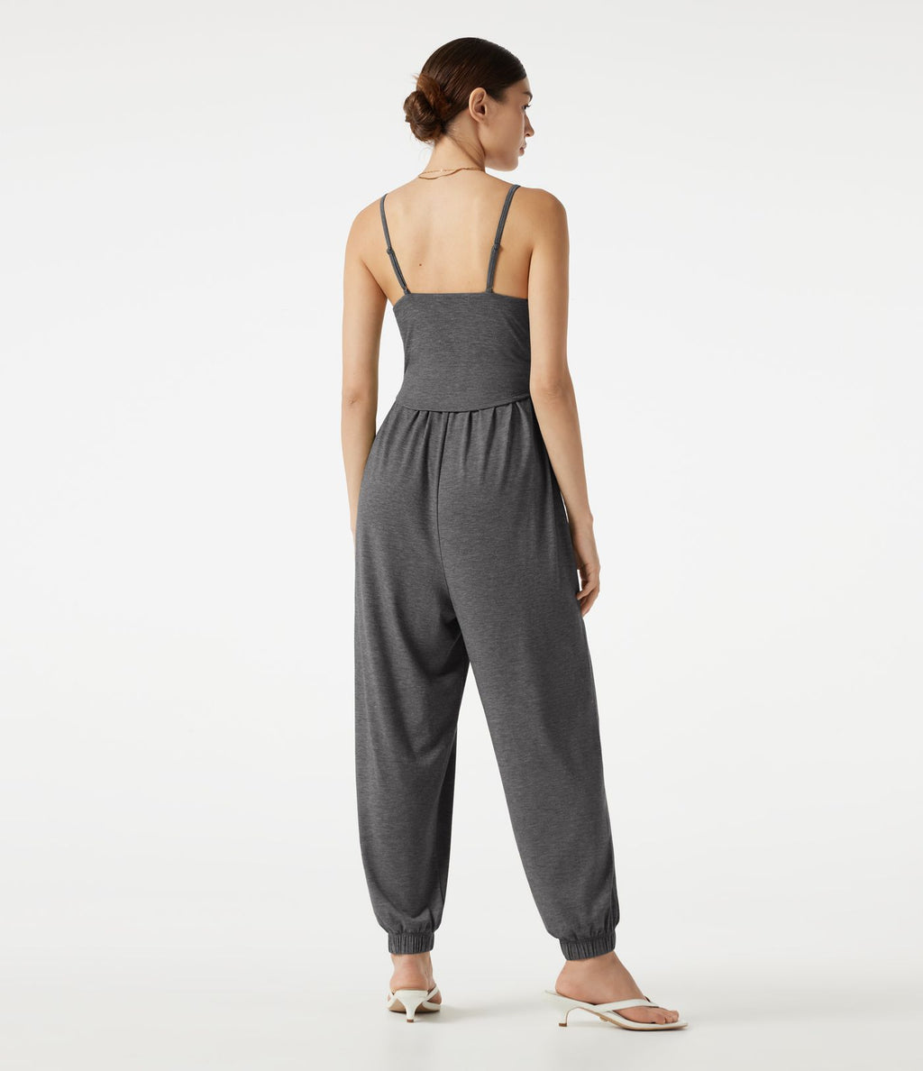 Combinaison jogging décontractée chinée à bretelles réglables, soutien-gorge intégré froncé et poches - Édition Easy Peasy