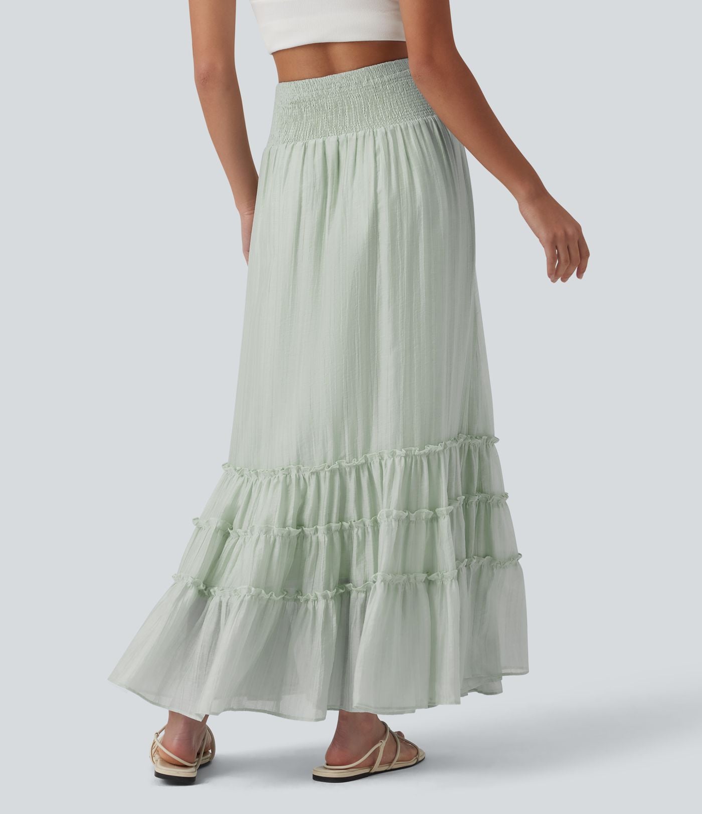 Jupe longue fluide à volants taille haute – Style resort
