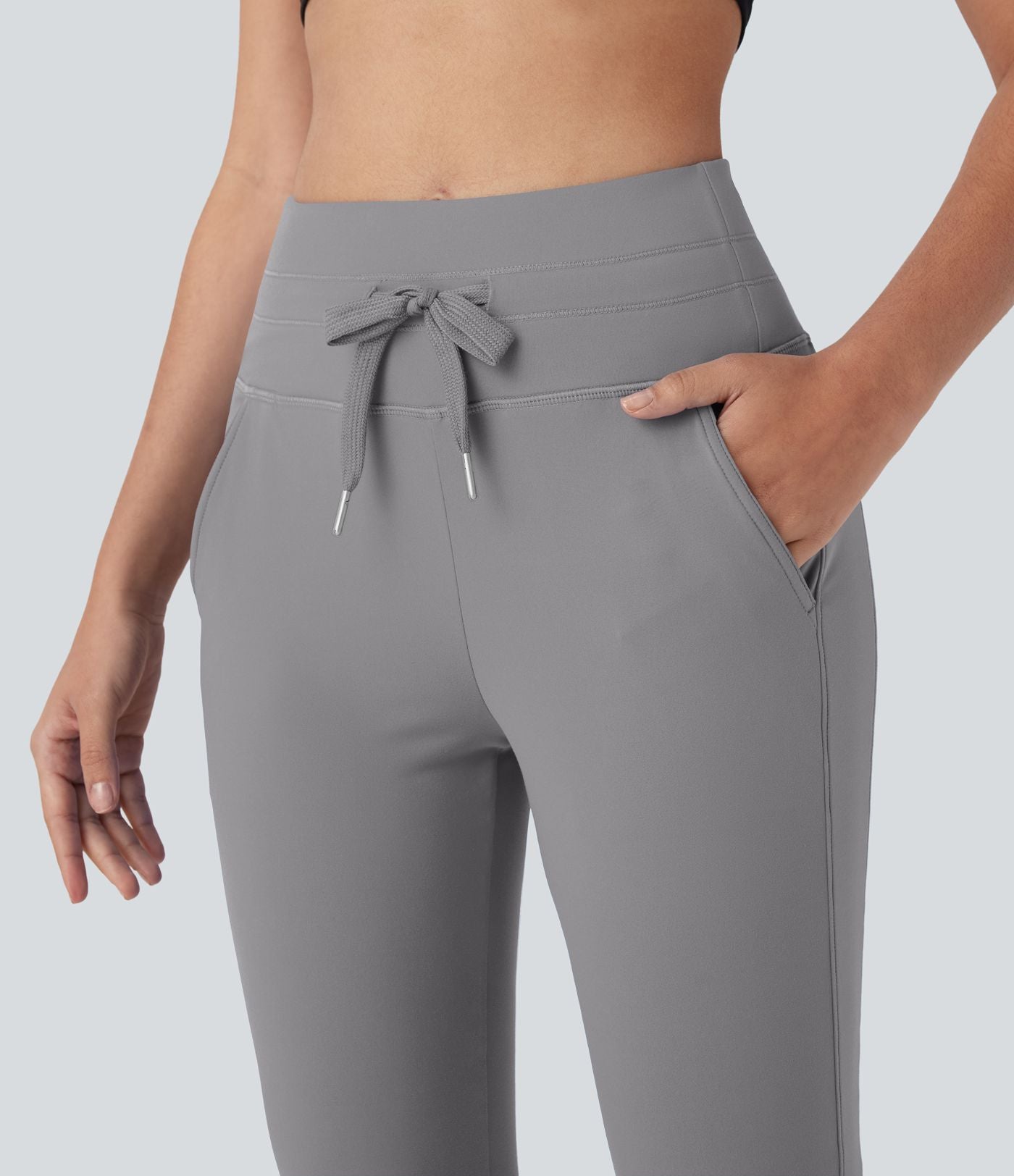 Pantalon corsaire jogging de yoga Softlyzero™ moelleux, taille haute à cordon avec poches latérales