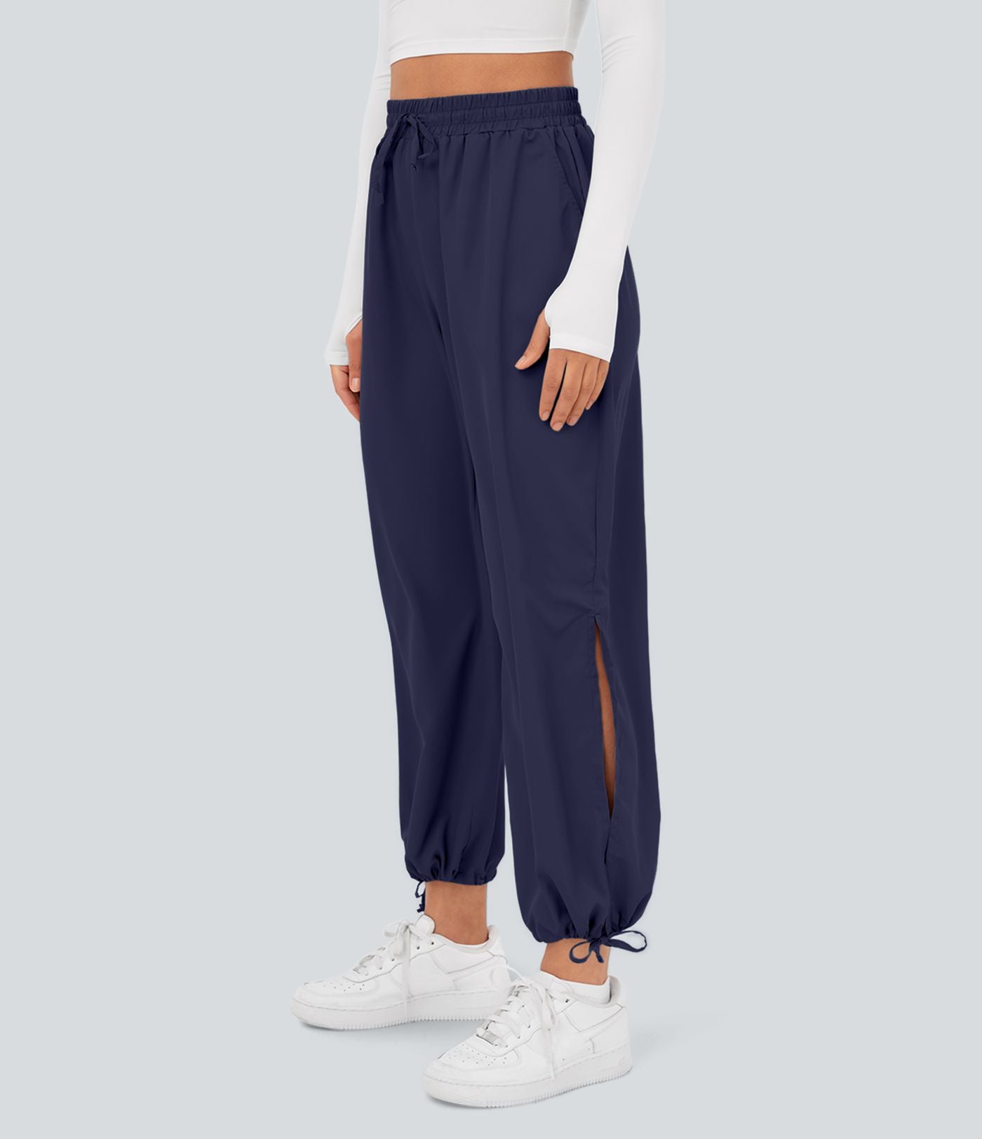 Breezeful™ Jogging Casual à Taille Haute avec Cordon de Serrage Poches Latérales Fente en Bas et Séchage Rapide