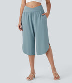 Pantalon capri de vacances Breezeful™ taille haute croisée avec poches latérales, fente et séchage rapide