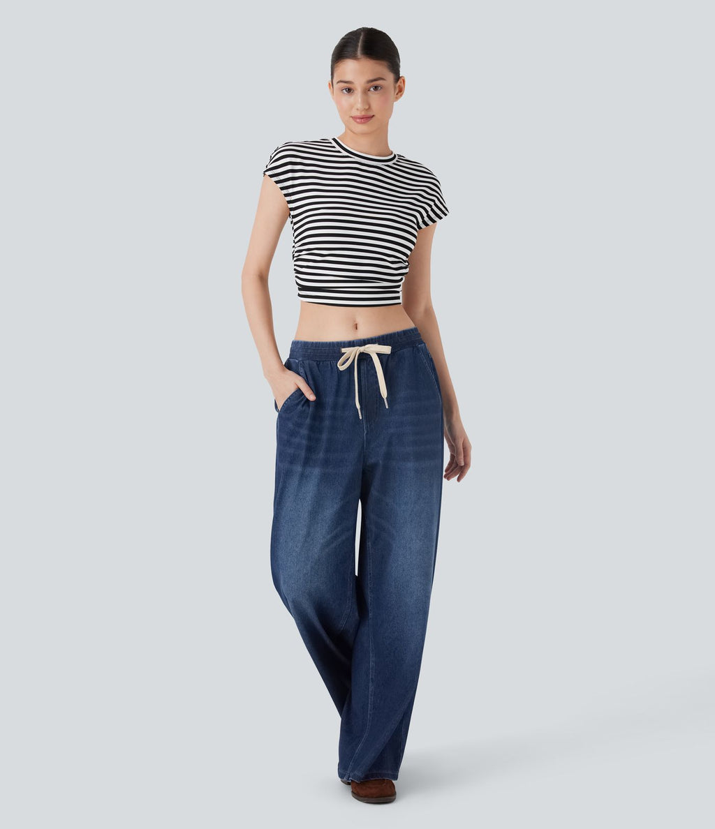 Jean ample en denim extensible à taille basse avec cordon Halara Flex™ avec multiples poches