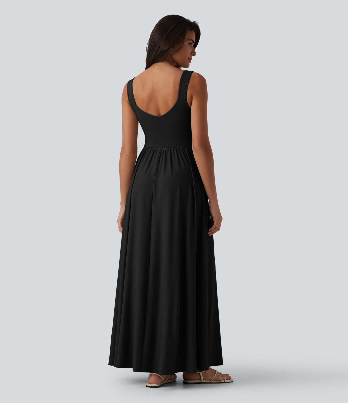 Robe longue fluide sans manches avec brassière intégrée (Bonnets E-G) et poches