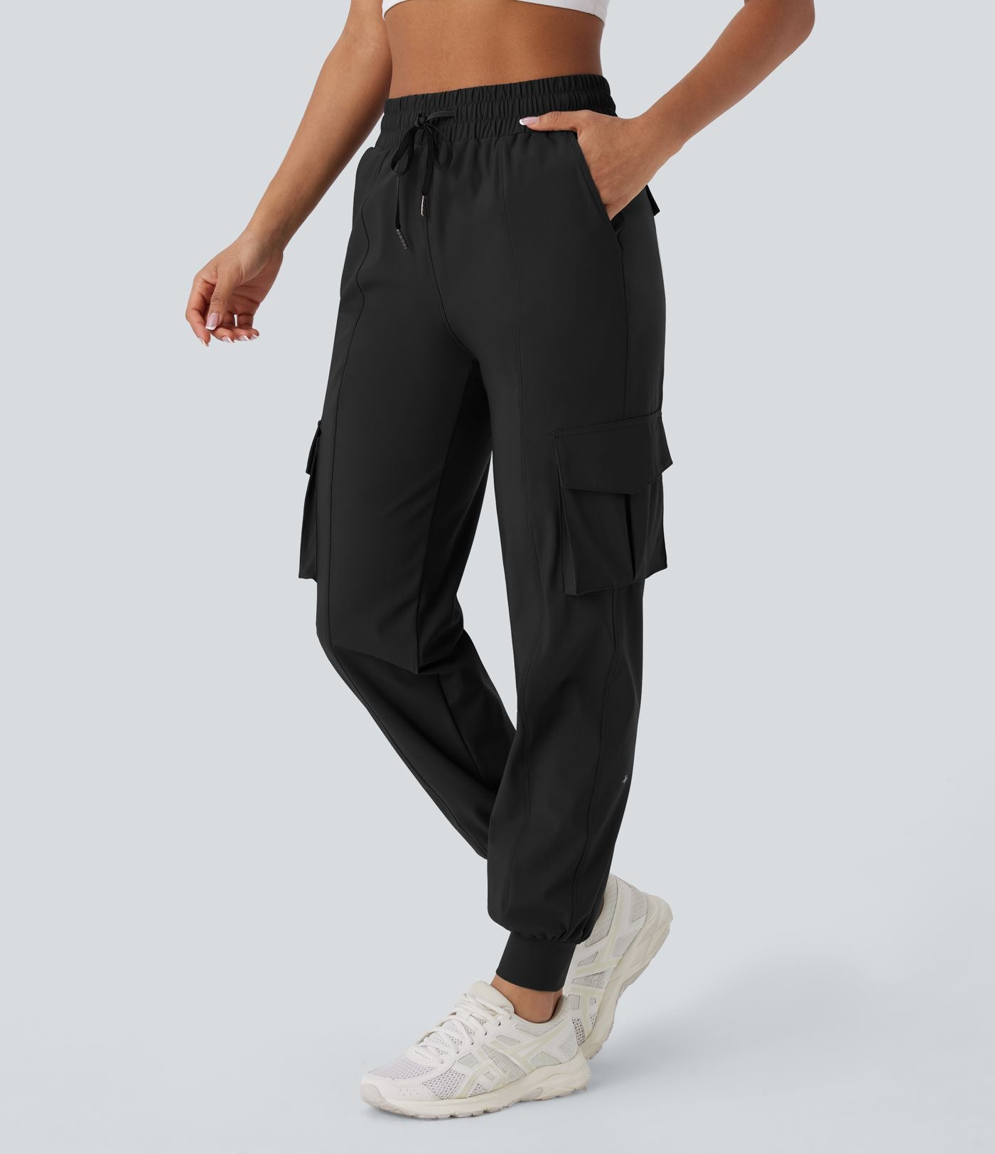 Pantalon cargo de danse taille haute avec cordon de serrage et poches multiples